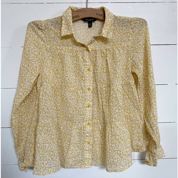 Banana Republic Tops - Banana Republic Yellow Floral Tiered Prairie Collared Peplum Blouse